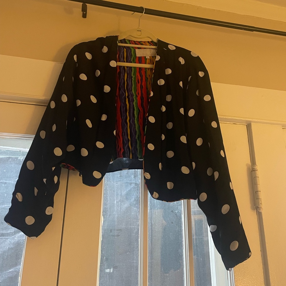 Vintage Silk Black Polka Dot Cropped Jacket
